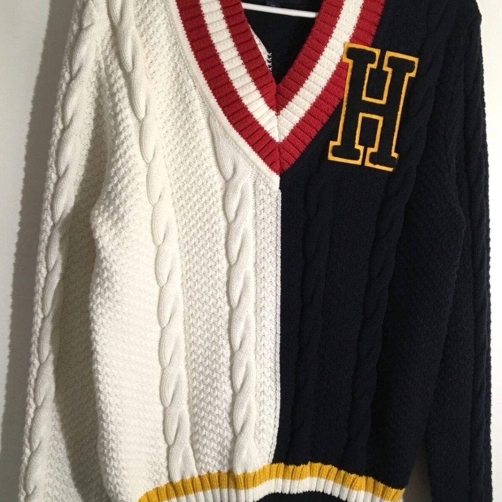 Tommy Hilfiger Black and White V-Neck Sweater